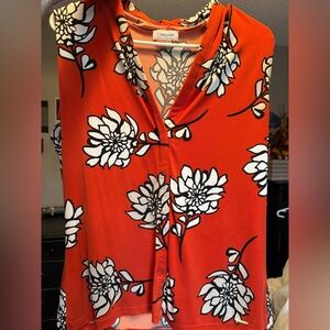 Calvin Klein Orange Floral V-Neck Sleeveless Top
